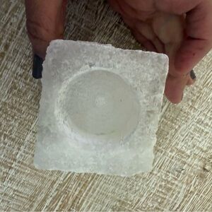 Selenite Square Rock Crystal Votive Holder, New, 2 1/2”